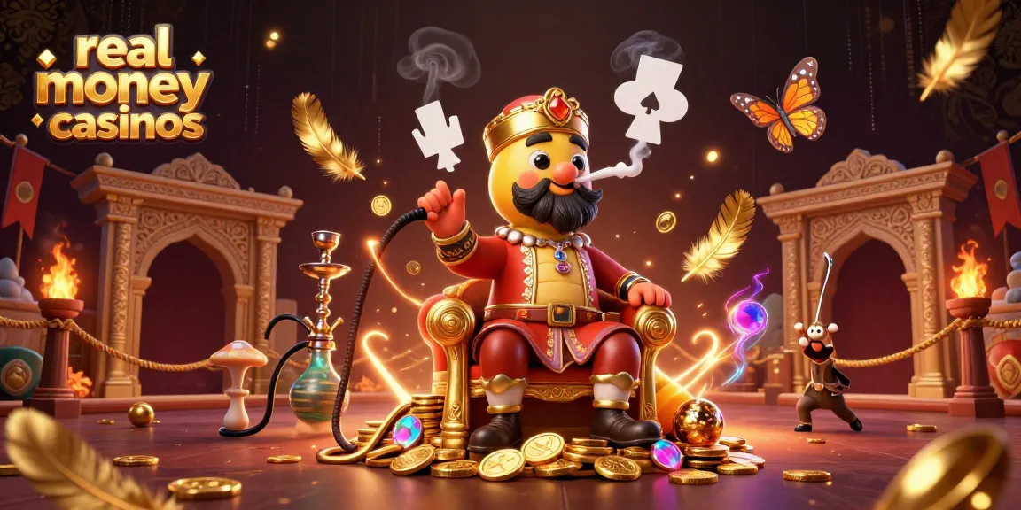 Experience the allure of real money casinos with a vibrant casino-themed illustration featuring an enchanting caterpillar figure.