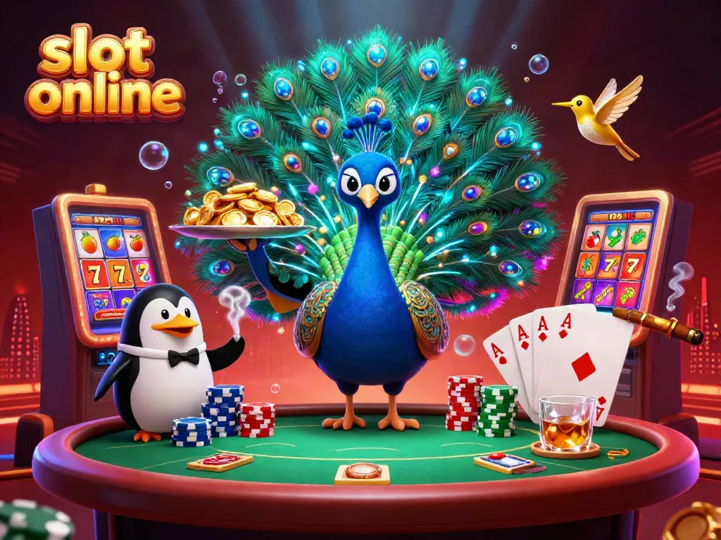 Engage in slot online excitement with a vibrant 3D casino scene highlighting colors and energy.