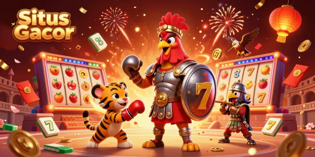 Menangkan permainan di Situs Slot Gacor dengan simbol slot beruntung dan suasana meriah yang ceria.