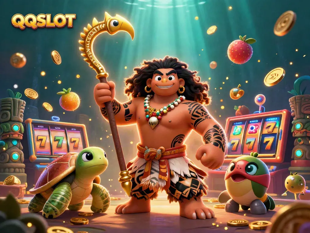 Engage with QQSLOT's vibrant world of slots through this colorful 3D illustration.