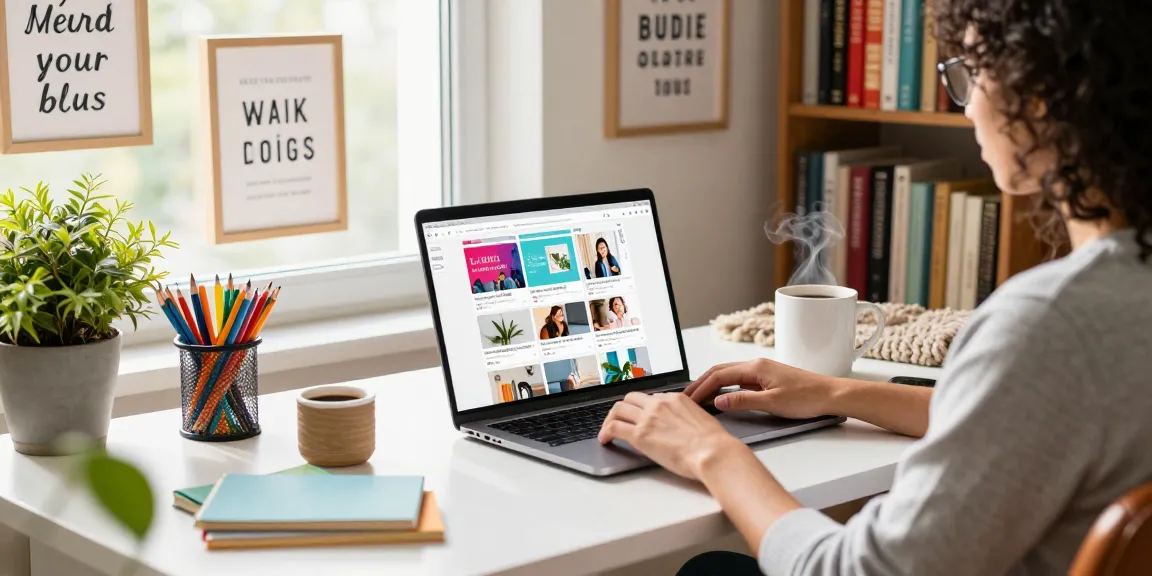 Visit our blog in an inviting home office with vibrant articles and cozy atmosphere.