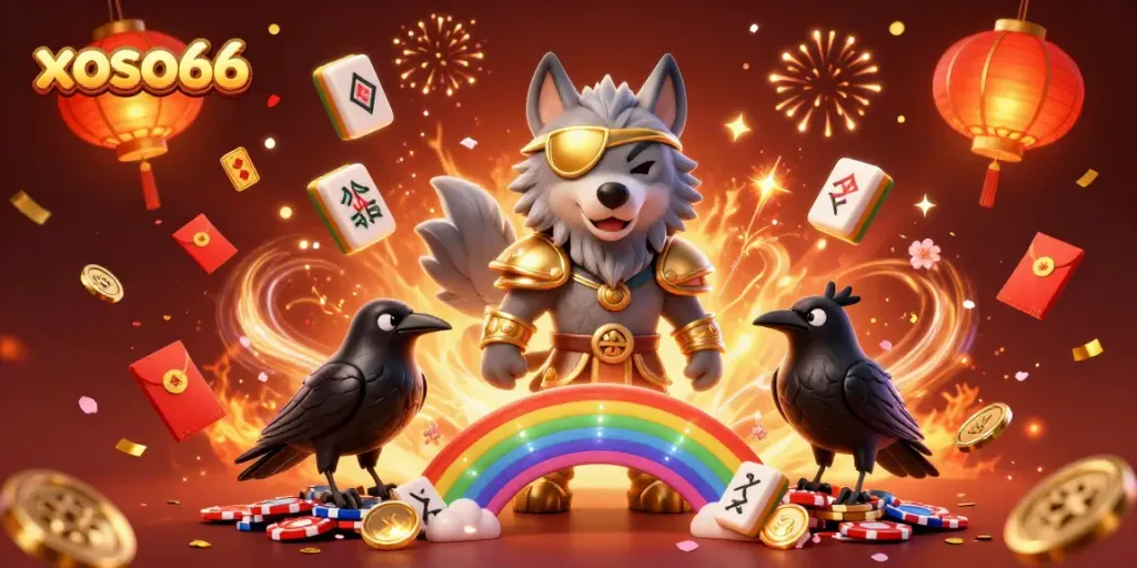 Experience xoso66 with dynamic casino elements and vibrant colors in a 3D fantasy illustration.