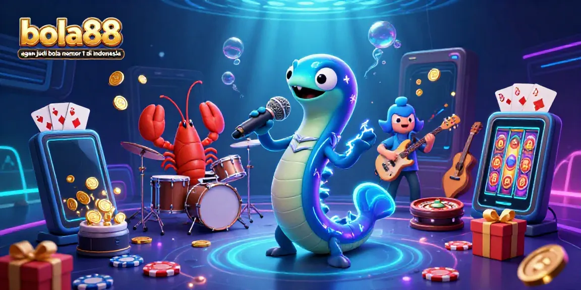 Experience the vibrant underwater scene with bola88 agen judi bola nomor 1 di indonesia showcased by a DJing electric eel and musical sea creatures.