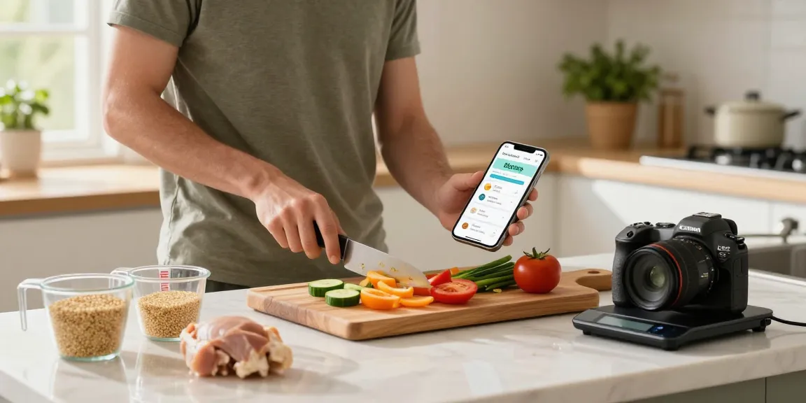 Healthy meal prep scene using the best AI macro tracker app to manage nutrients.