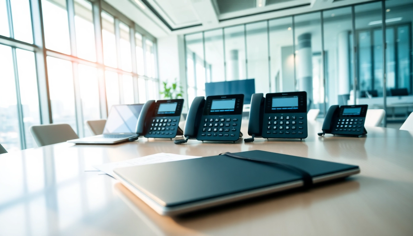 Integrating office business phone systems into a modern office space for enhanced communication.