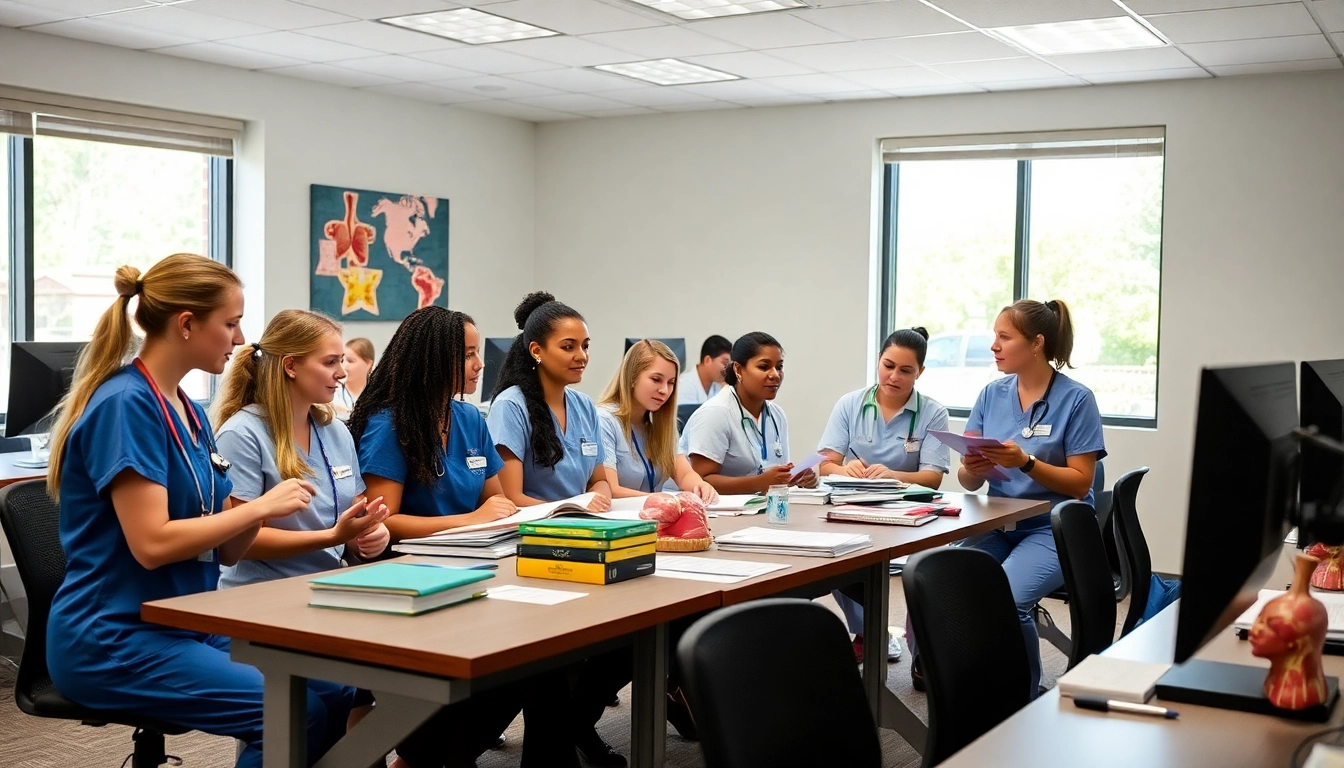 Students collaborating at the Houston Trusted Nclex review center, showcasing teamwork in nursing education.