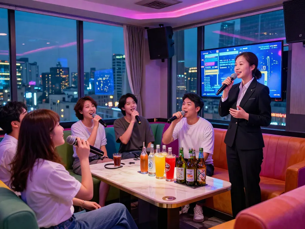 강남 달토에서 노래를 부르며 즐겁게 대화하는 손님들, 투명한 가격 시스템과 편안한 분위기 제공