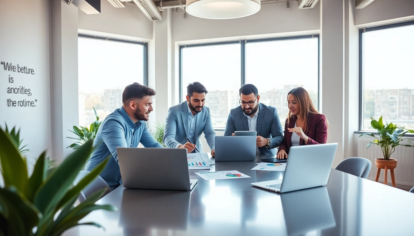 Achieve Your Goals With AI through professional collaboration in a vibrant office setting.