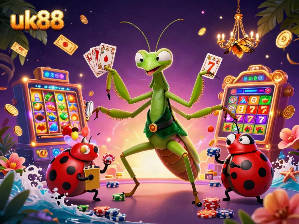 Engage in vibrant slot gaming action with uk88 featuring lively characters and dynamic elements.