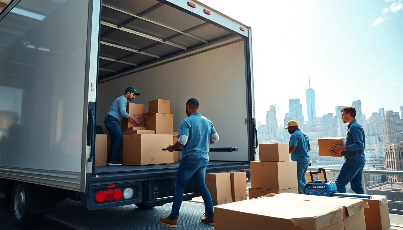 Packing and loading items with a new york moving company in a vibrant urban setting.